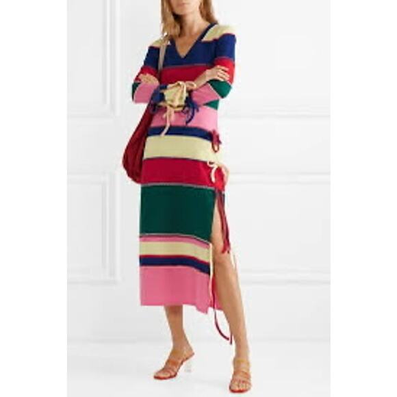Rosie Assoulin Bow-Detailed Striped Wool Midi Fitted Dress XS Multicolor Runway - Picture 15 of 16